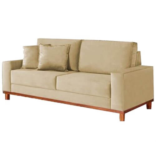 Sofá Grécia em Suede 4 Lugares Pé Madeira 212cm Aifos
