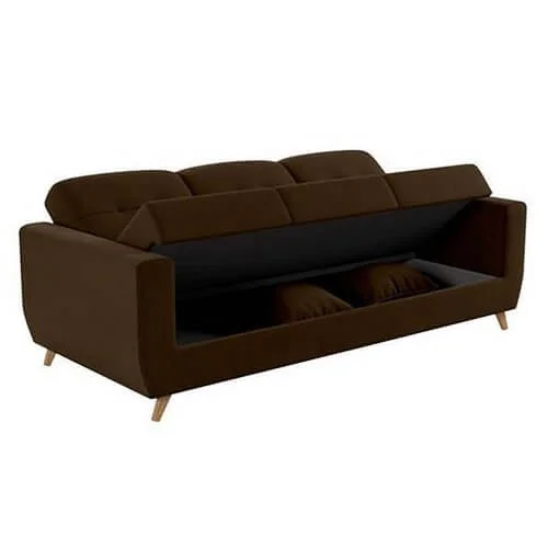 Sofá Cama Pamela 4 Lugares Reclinável com Baú 207cm Tecido Veludo Matrix