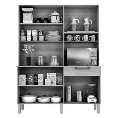 Armário De Cozinha Siena 6 Portas 1 Gaveta Nogal Off White