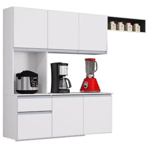 Cozinha Suspensa Mel 6 Portas 1 Gaveta Poquema Branco