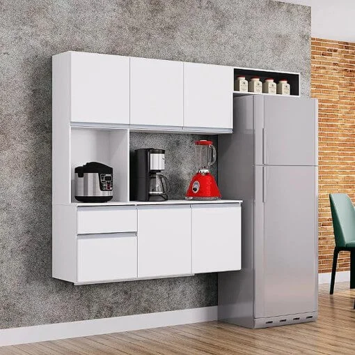 Cozinha Suspensa Mel 6 Portas 1 Gaveta Poquema Branco