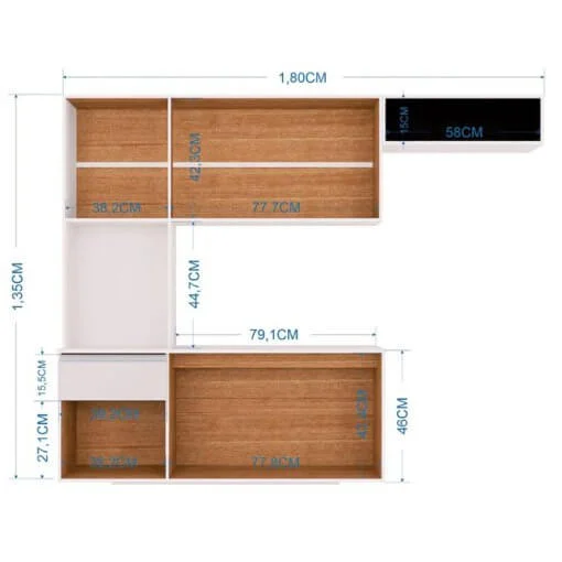 Cozinha Suspensa Mel 6 Portas 1 Gaveta Poquema Branco
