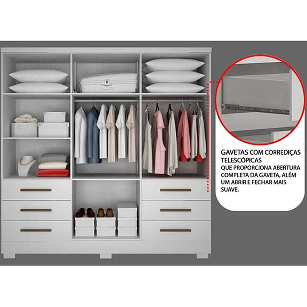 Guarda Roupa Encant Com Espelho Casal 6 Portas 6 Gavetas Novo Horizonte
