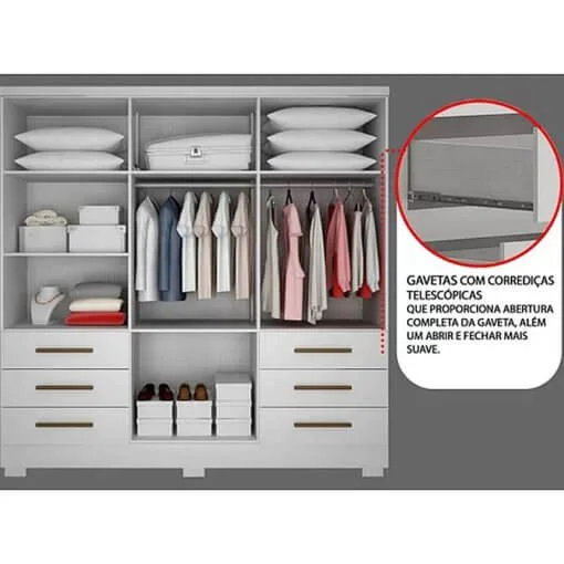 Guarda Roupa Encant Sem Espelho Casal 6 Portas 6 Gavetas Novo Horizonte
