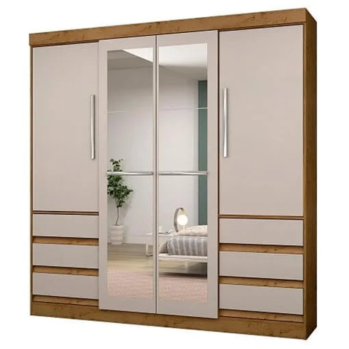 Guarda Roupa 1577 Casal 4 Portas 6 Gavetas com Espelho Araplac