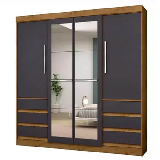 Guarda Roupa 1577 Casal 4 Portas 6 Gavetas com Espelho Araplac
