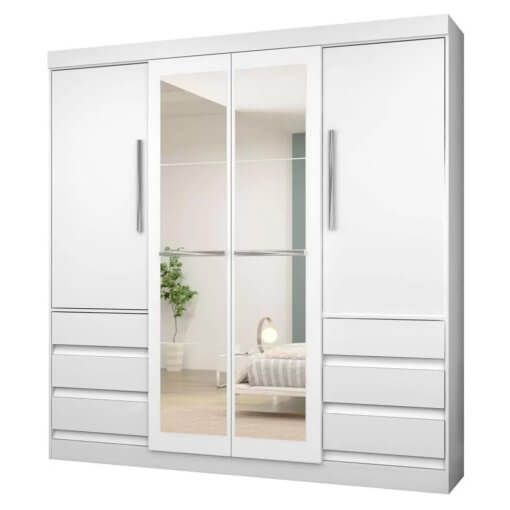 Guarda Roupa 1577 Casal 4 Portas 6 Gavetas com Espelho Araplac
