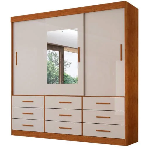 Guarda Roupa New Star Casal com Espelho 3 Portas 9 Gavetas Salleto