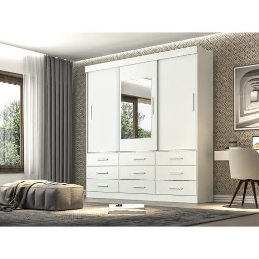 Guarda Roupa New Star Casal com Espelho 3 Portas 9 Gavetas Salleto