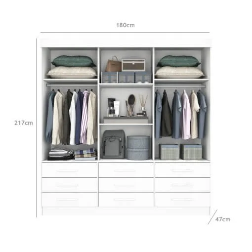 Guarda Roupa New Star Casal com Espelho 3 Portas 9 Gavetas Salleto