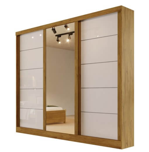 Guarda Roupa Capri Casal 3 Portas de Correr com Espelho Bianchi