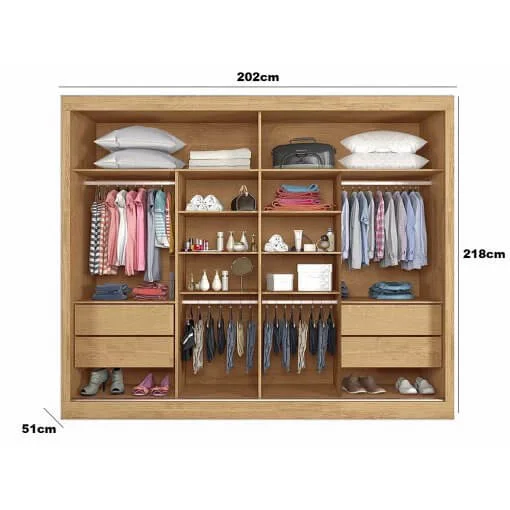 Guarda Roupa Verona Casal com Espelho 2 Portas 4 Gavetas Europa