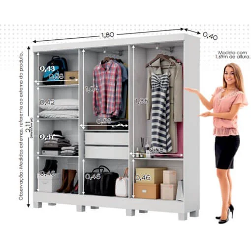 Guarda Roupa Reis Casal 6 Portas 2 Gavetas Carioca