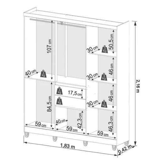 Guarda Roupa Master Casal 8 Portas 2 Gavetas Imop