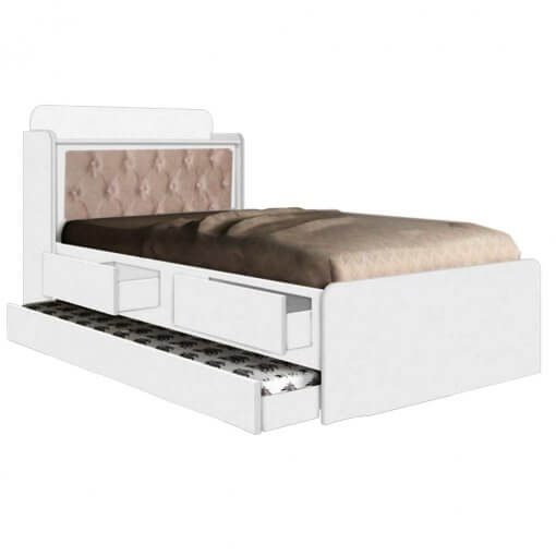 Cama Tamires Com Cama Auxiliar Solteiro 2 Gavetas e Cabeceira Baú Cambel