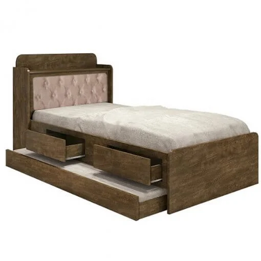 Cama Tamires Com Cama Auxiliar Solteiro 2 Gavetas e Cabeceira Baú Cambel