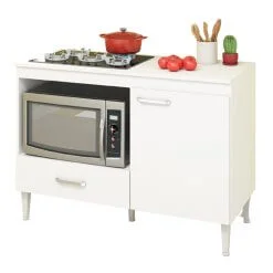 Balcão Tucum para Cooktop 4 ou 5 Bocas e Forno 1 Porta 1 Gaveta Fellicci Branco