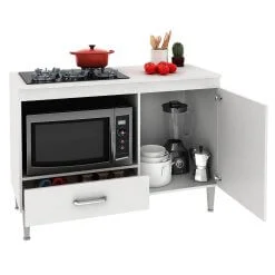 Balcão Tucum para Cooktop 4 ou 5 Bocas e Forno 1 Porta 1 Gaveta Fellicci Branco