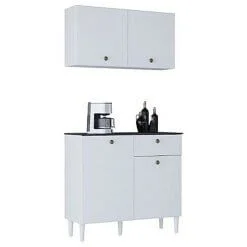 Armário Aéreo com Balcão Poquema 4 Portas 1 Gaveta Poquema Branco