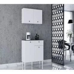 Armário Aéreo com Balcão Poquema 4 Portas 1 Gaveta Poquema Branco