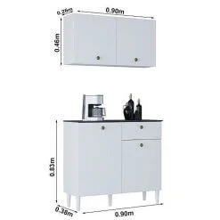 Armário Aéreo com Balcão Poquema 4 Portas 1 Gaveta Poquema Branco