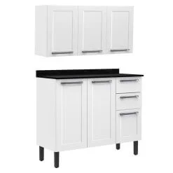Armário Aéreo com Balcão Florença 105cm 6 Portas 2 Gavetas Itatiaia Branco