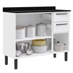 Armário Aéreo com Balcão Florença 105cm 6 Portas 2 Gavetas Itatiaia Branco