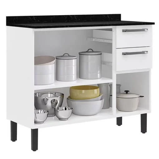 Balcão Florença 105cm 3 Portas 2 Gavetas Itatiaia Branco