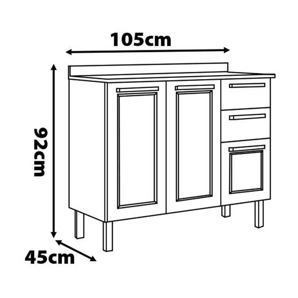 Balcão Florença 105cm 3 Portas 2 Gavetas Itatiaia Branco