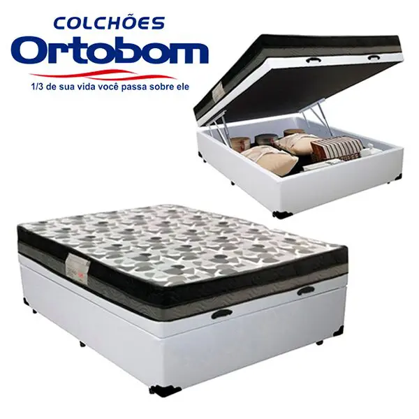 Colchão Casal Ortopédico D33 Ortobom + Cama Box Baú