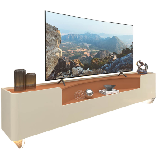 Rack Infinity para TV até 85 Polegadas 2 Portas 2 Gavetas com LED e Pés em Vidro Gelius