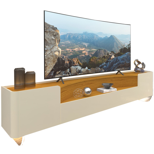 Rack Infinity para TV até 85 Polegadas 2 Portas 2 Gavetas com LED e Pés em Vidro Gelius