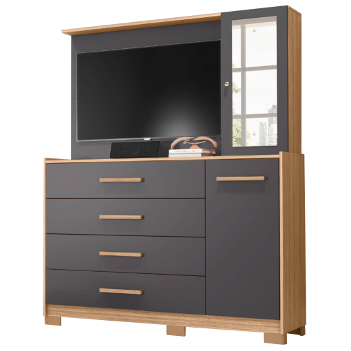 Cômoda Ilhabela com Painel para TV 4 Gavetas 2 Portas e Espelho Albatroz