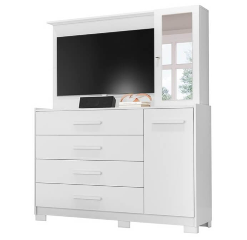 Cômoda Ilhabela com Painel para TV 4 Gavetas 2 Portas e Espelho Albatroz
