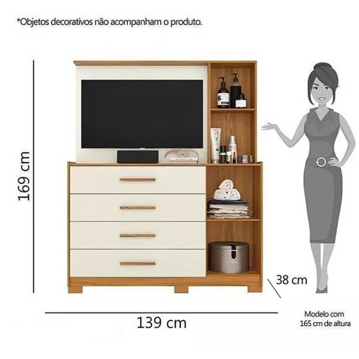 Cômoda Ilhabela com Painel para TV 4 Gavetas 2 Portas e Espelho Albatroz
