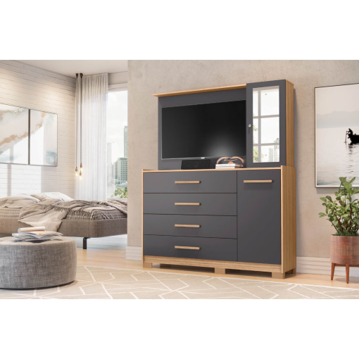 Cômoda Ilhabela com Painel para TV 4 Gavetas 2 Portas e Espelho Albatroz
