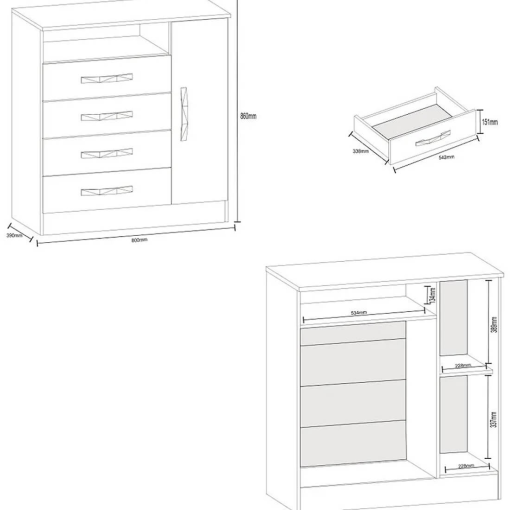 Cômoda Sapateira Delta 4 Gavetas 1 Porta Atualle