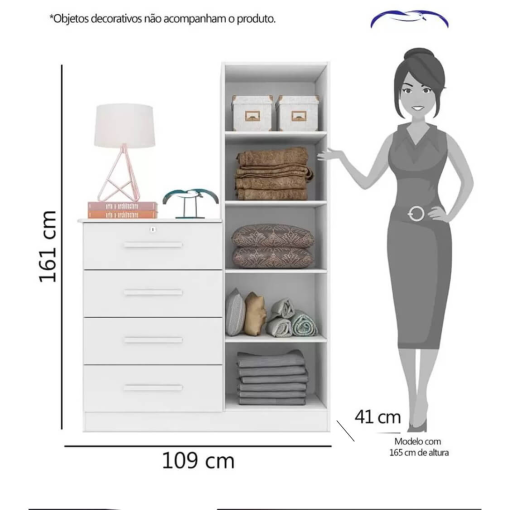 Cômoda Belize 4 Gavetas 1 Porta com Espelho Albatroz