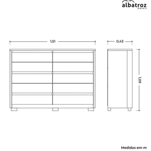 Cômoda Duetto 10 Gavetas Albatroz