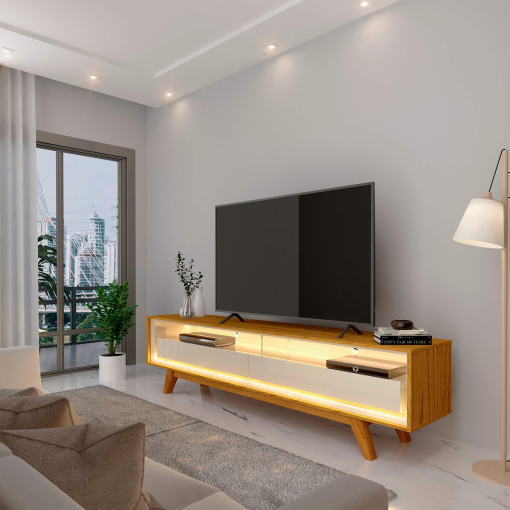 Rack Requinte 172cm para TV até 65 Polegadas com LED 2 Gavetas Gelius