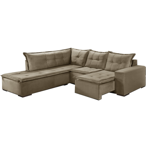 Sofá de Canto Denver 5 Lugares Retrátil Suede 197cm x 226cm