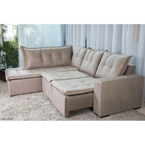 Sofá de Canto Denver 5 Lugares Retrátil Suede 197cm x 226cm