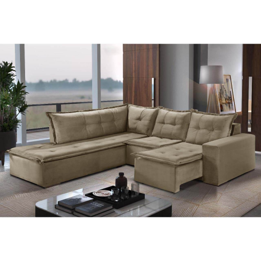 Sofá de Canto Denver 5 Lugares Retrátil Suede 197cm x 226cm