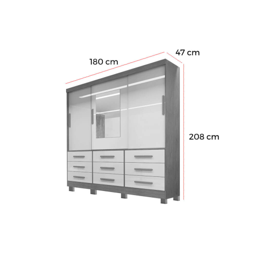 Guarda Roupa Athenas Bianchi Casal 3 Portas 9 Gavetas