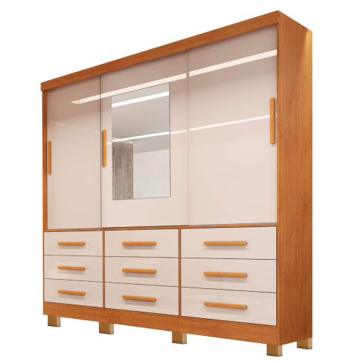 Guarda Roupa Athenas Bianchi Casal 3 Portas 9 Gavetas