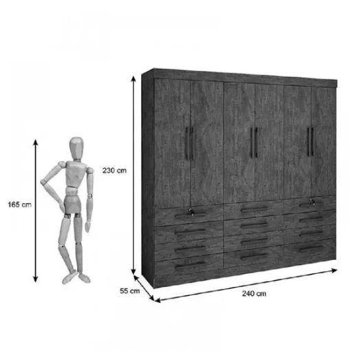 Guarda Roupa Mônaco Casal 6 Portas 12 Gavetas