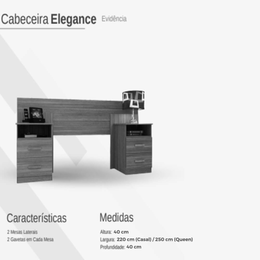 Cabeceira Elegance Casal Queen com 2 Mesas de Cabeceira