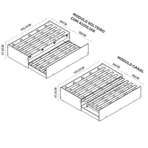 Cama Matrix 3 em 1 Solteiro com Auxiliar e Casal Tebarrot