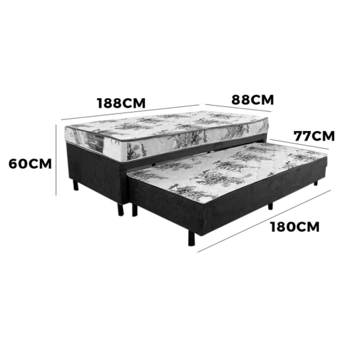 Bicama Box Sonho Bom Solteiro Ortopédica 88x188x60cm Nosso Sonho