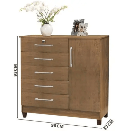 Cômoda Vitória 5 Gavetas 1 Porta Rud Rack
